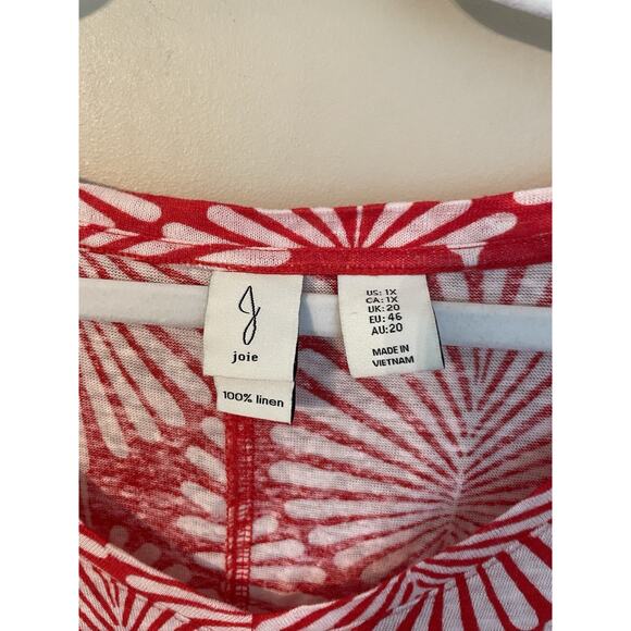 Joie Size 1X Linen Knit T-Shirt Red White Palm Frond Print Casual Vacation - Picture 3 of 4